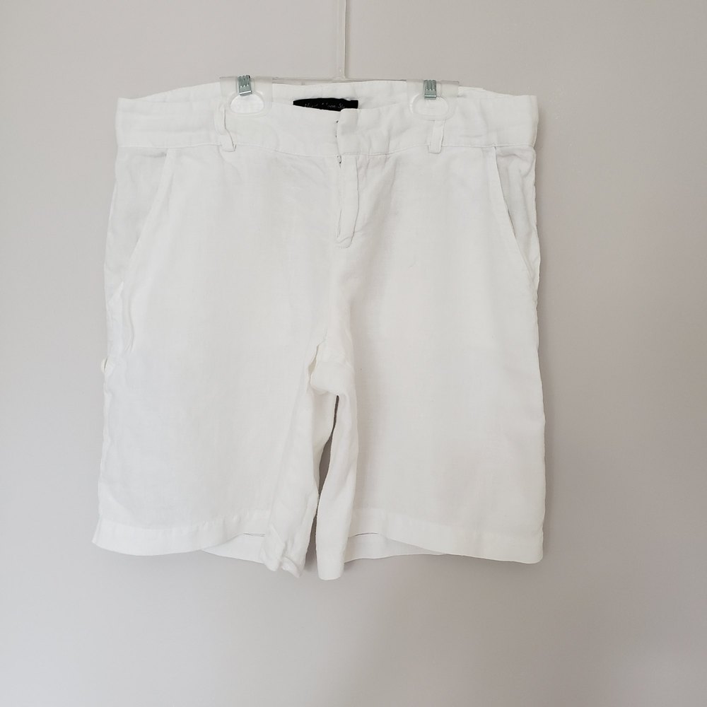 Heart Moon Star Womens' White Linen Bermuda Shorts Size 0